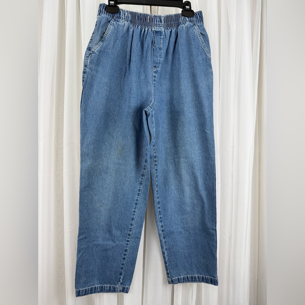 Cabin Creek Elastic Waist Pull On Jeans Womens 12 Blue Mom Denim